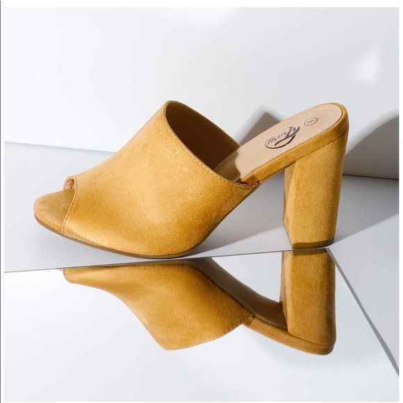 Chunky High Heel Mules Peep Toe Slide Sandals - Picture 3 of 5